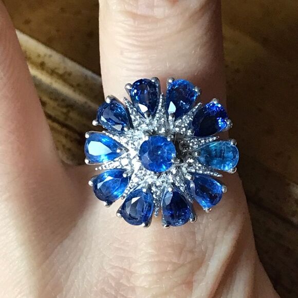 Natural Blue Kyanite Sterling Silver Cocktail Ring Size 10
